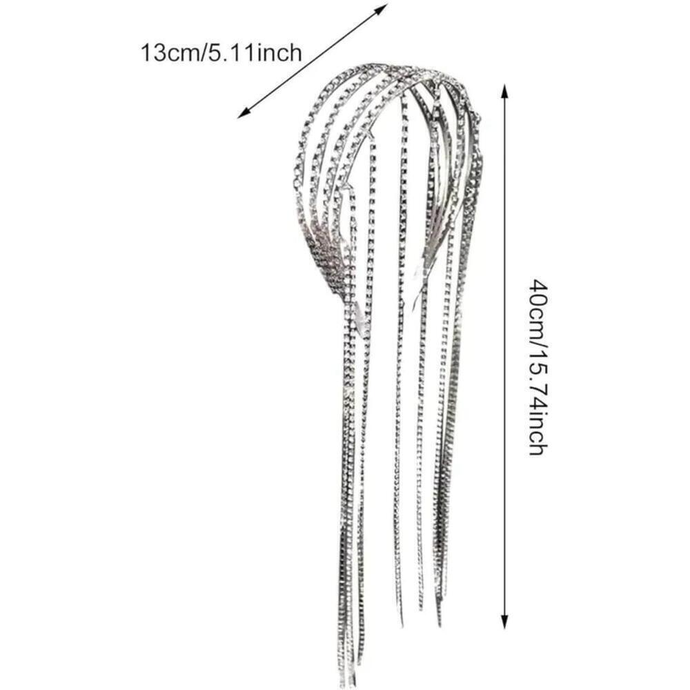 Four Layered Fringe Rhinestone Long Headband In Silver - Picture 7 of 7